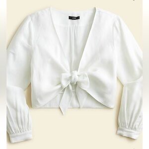 J. Crew Tie-front linen-blend cropped top, NWT, size small